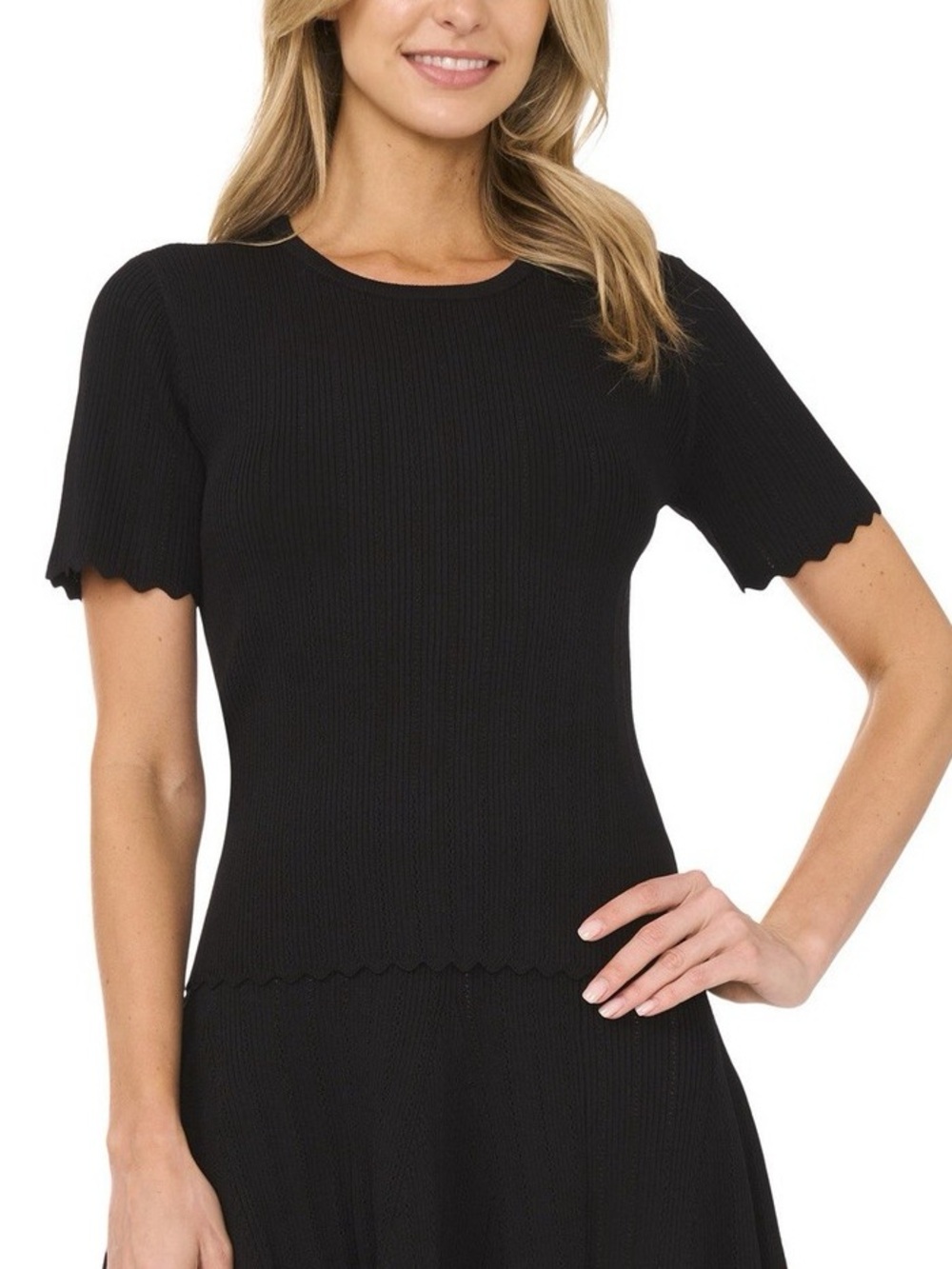 Ted Baker London Summer Soirée Rich Black Short-Sleeve Scalloped Knit Top